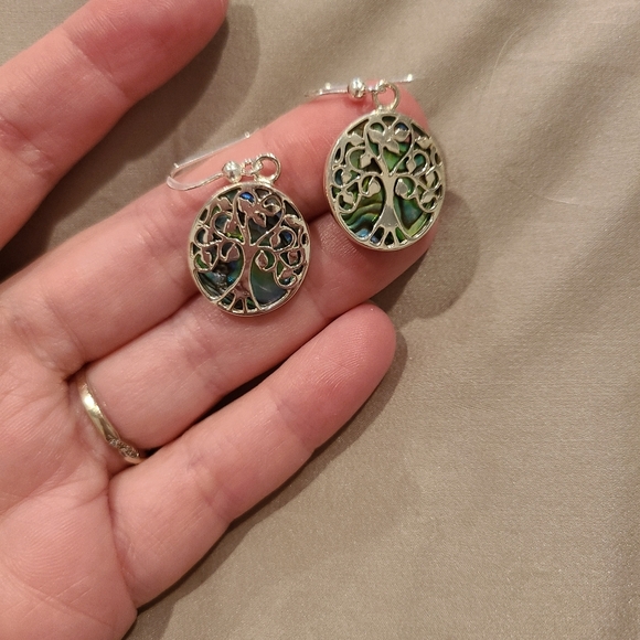 Tree of life abalone shell 925 sterling silver drop earrings - Picture 2 of 4